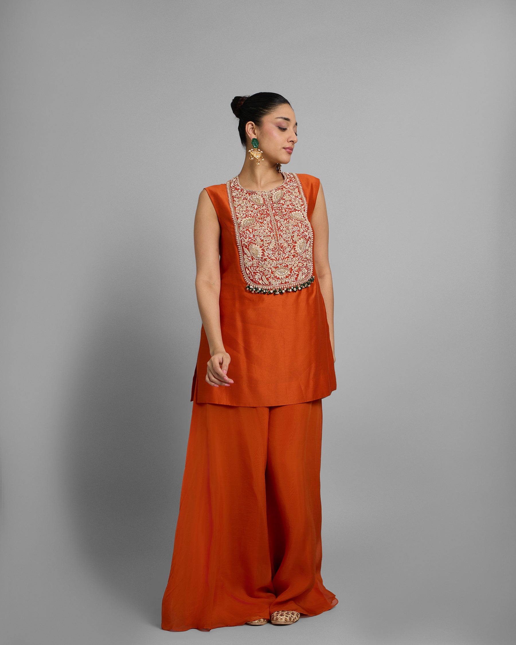 SAFFRON ZARDOZI EMBROIDERED CAPE SET