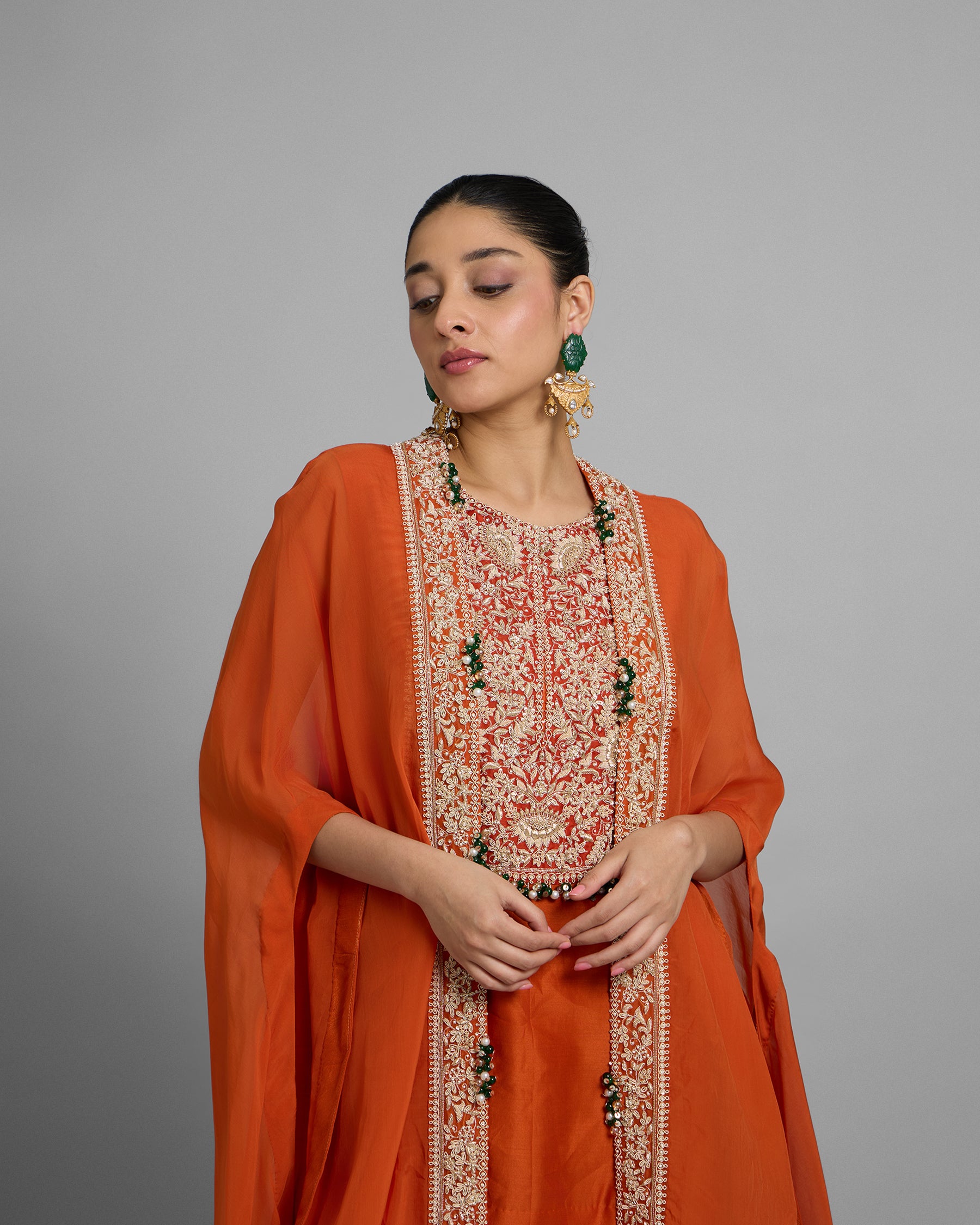 SAFFRON ZARDOZI EMBROIDERED CAPE SET