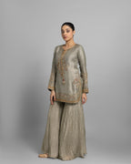 SAGE GREEN TISSUE EMBROIDERED GHARARA SET