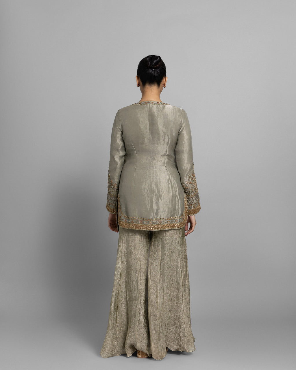 SAGE GREEN TISSUE EMBROIDERED GHARARA SET