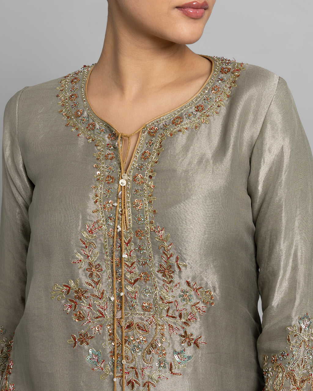 SAGE GREEN TISSUE EMBROIDERED GHARARA SET
