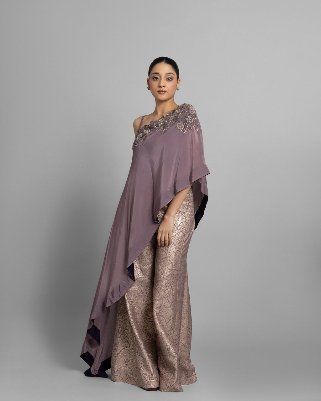 LILAC ONE-SHOULDER BROCADE SET