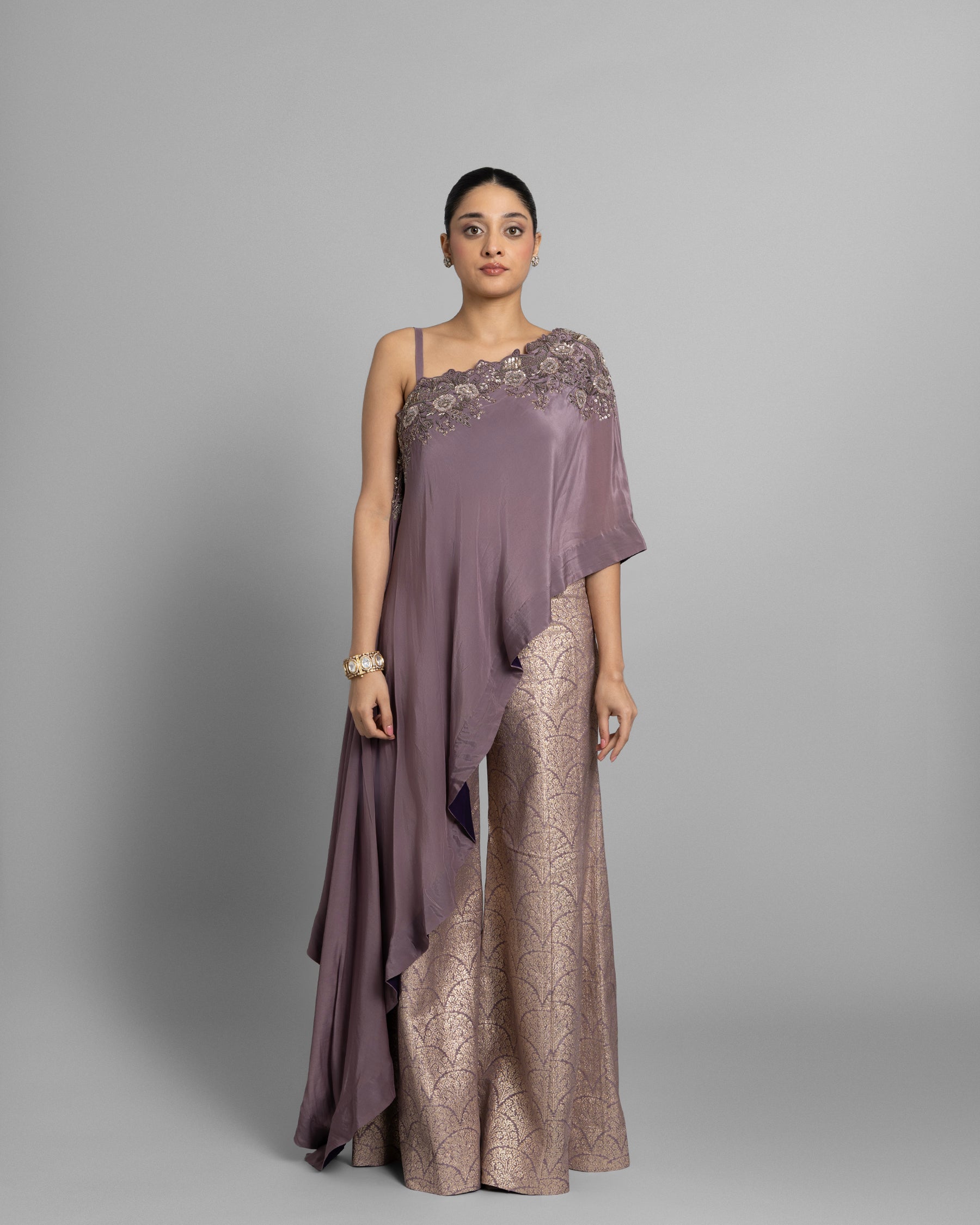 LILAC ONE-SHOULDER BROCADE SET