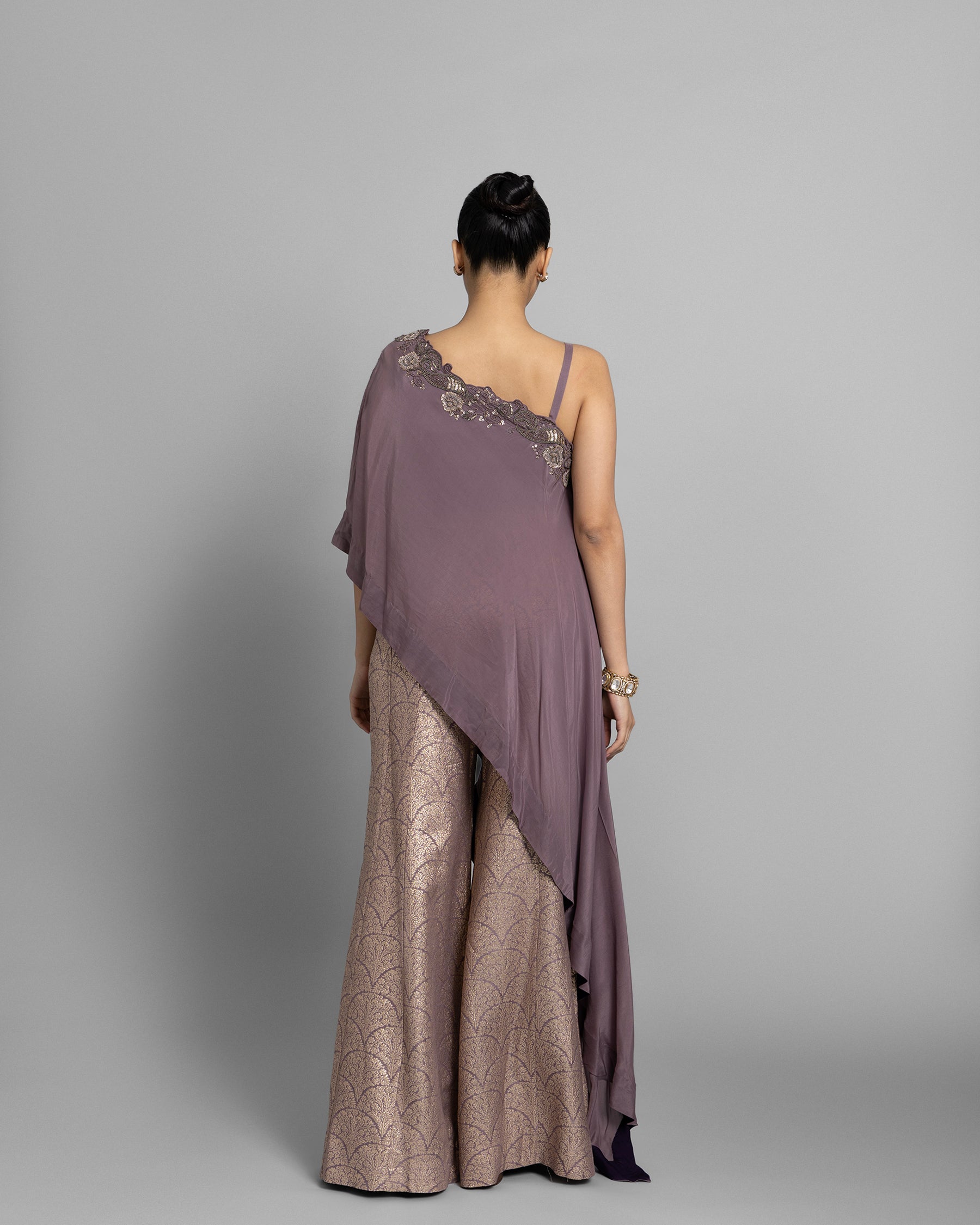 LILAC ONE-SHOULDER BROCADE SET