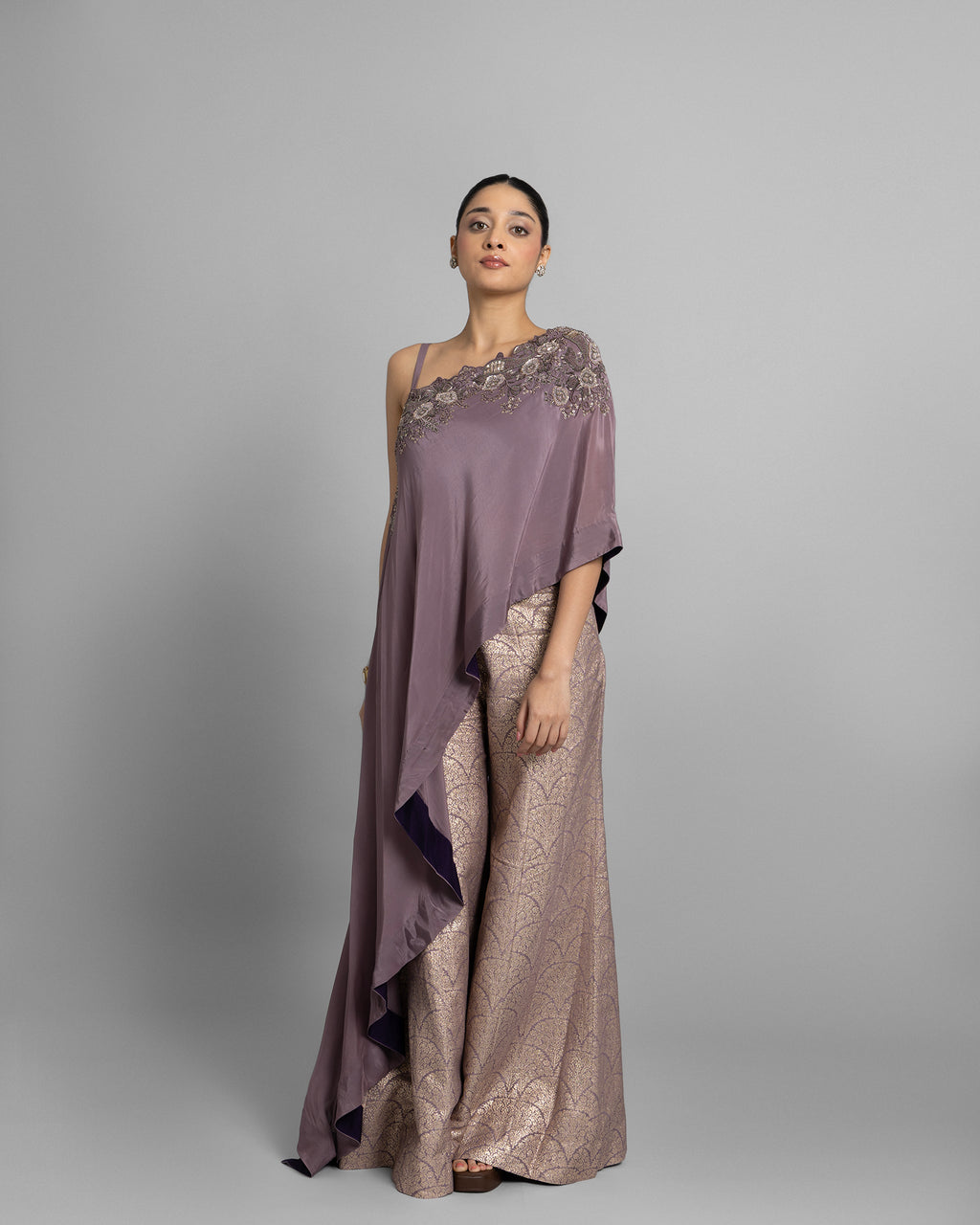 LILAC ONE-SHOULDER BROCADE SET