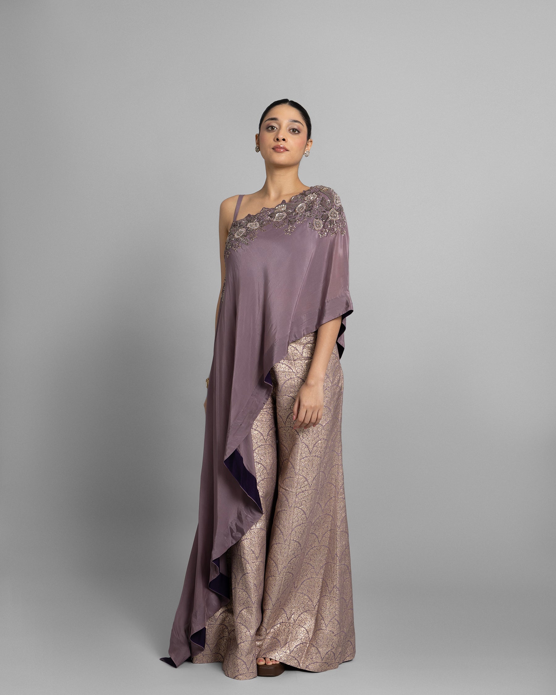 LILAC ONE-SHOULDER BROCADE SET