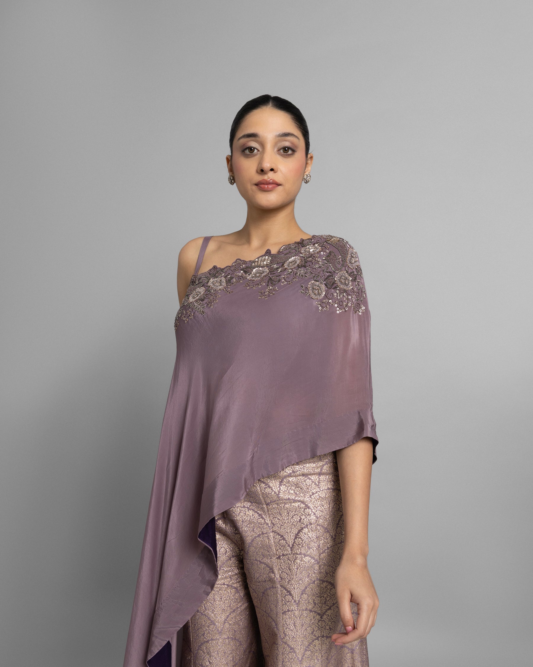 LILAC ONE-SHOULDER BROCADE SET