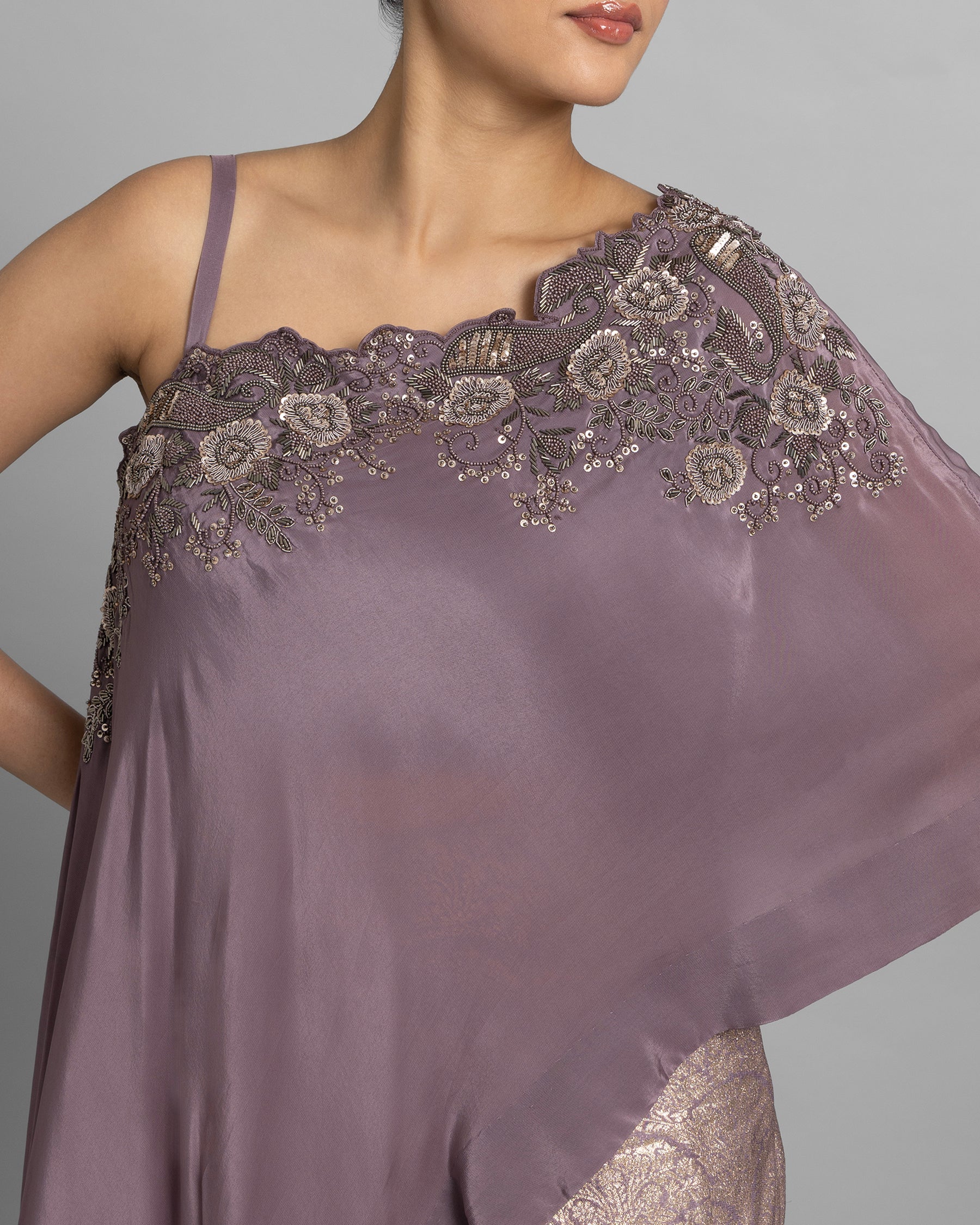 LILAC ONE-SHOULDER BROCADE SET