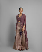 LILAC EMBELLISHED GATHERED TOP WITH BROCADE PALAZZO SET
