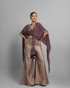 LILAC EMBELLISHED GATHERED TOP WITH BROCADE PALAZZO SET