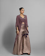 LILAC EMBELLISHED GATHERED TOP WITH BROCADE PALAZZO SET