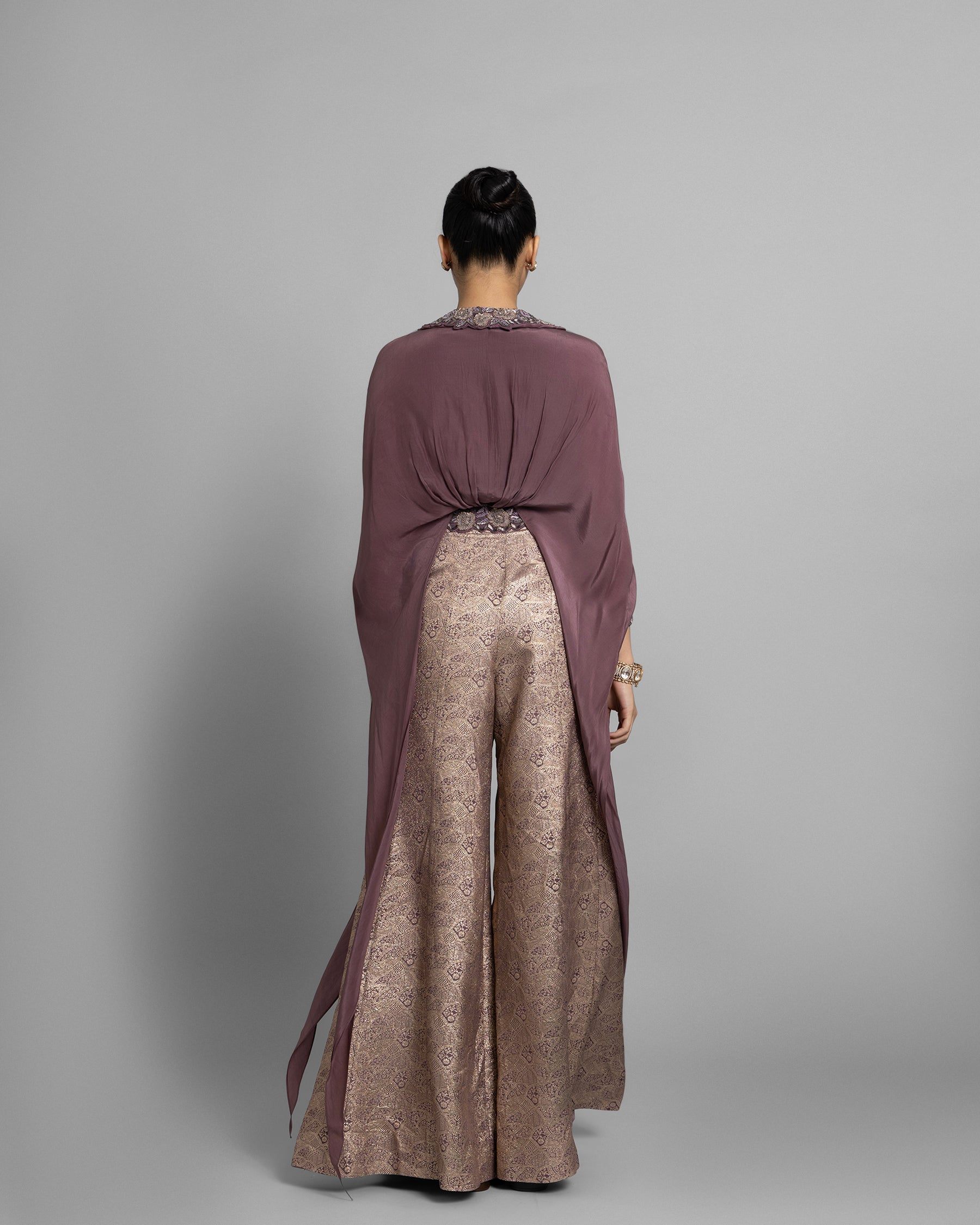 LILAC EMBELLISHED GATHERED TOP WITH BROCADE PALAZZO SET