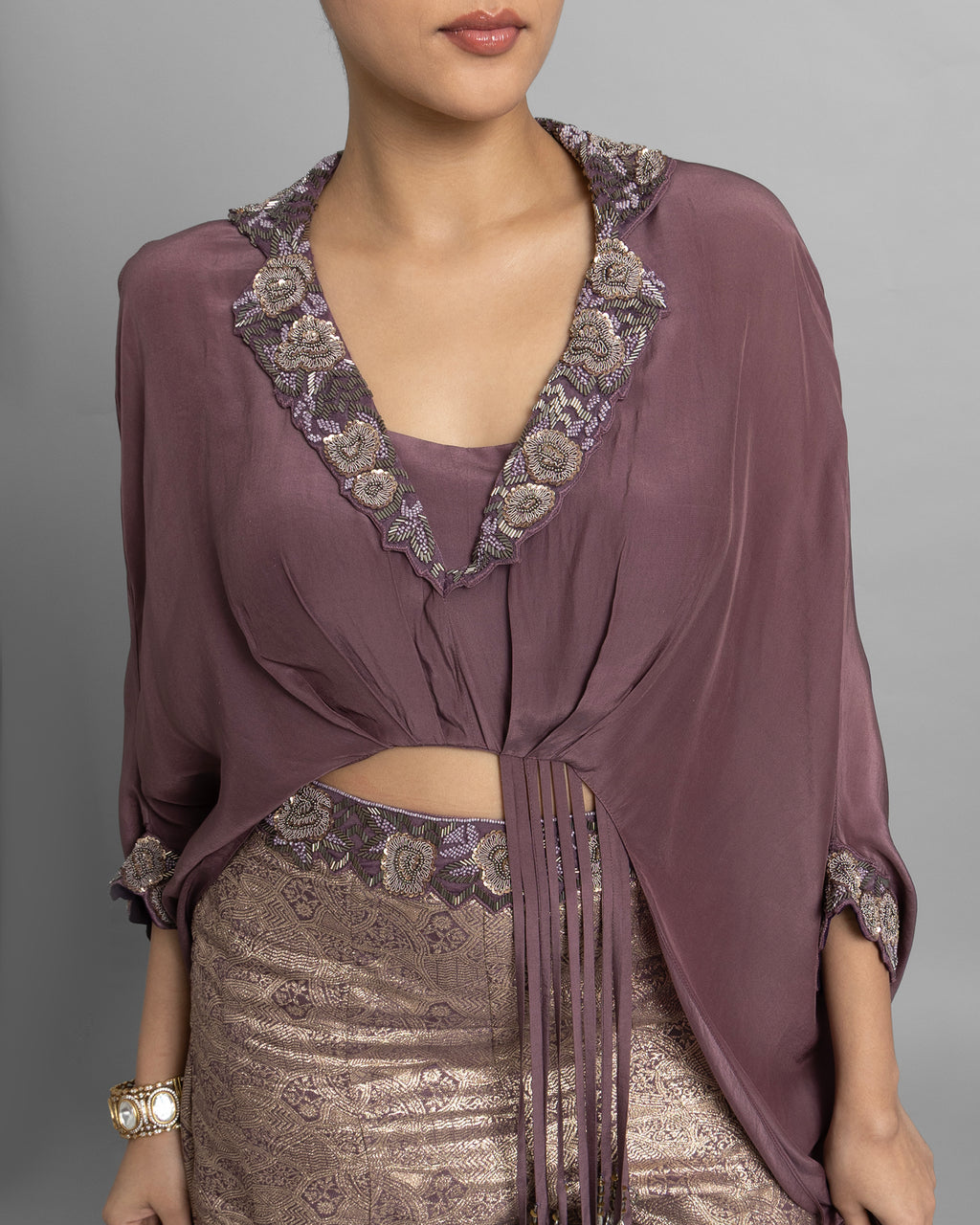 LILAC EMBELLISHED GATHERED TOP WITH BROCADE PALAZZO SET