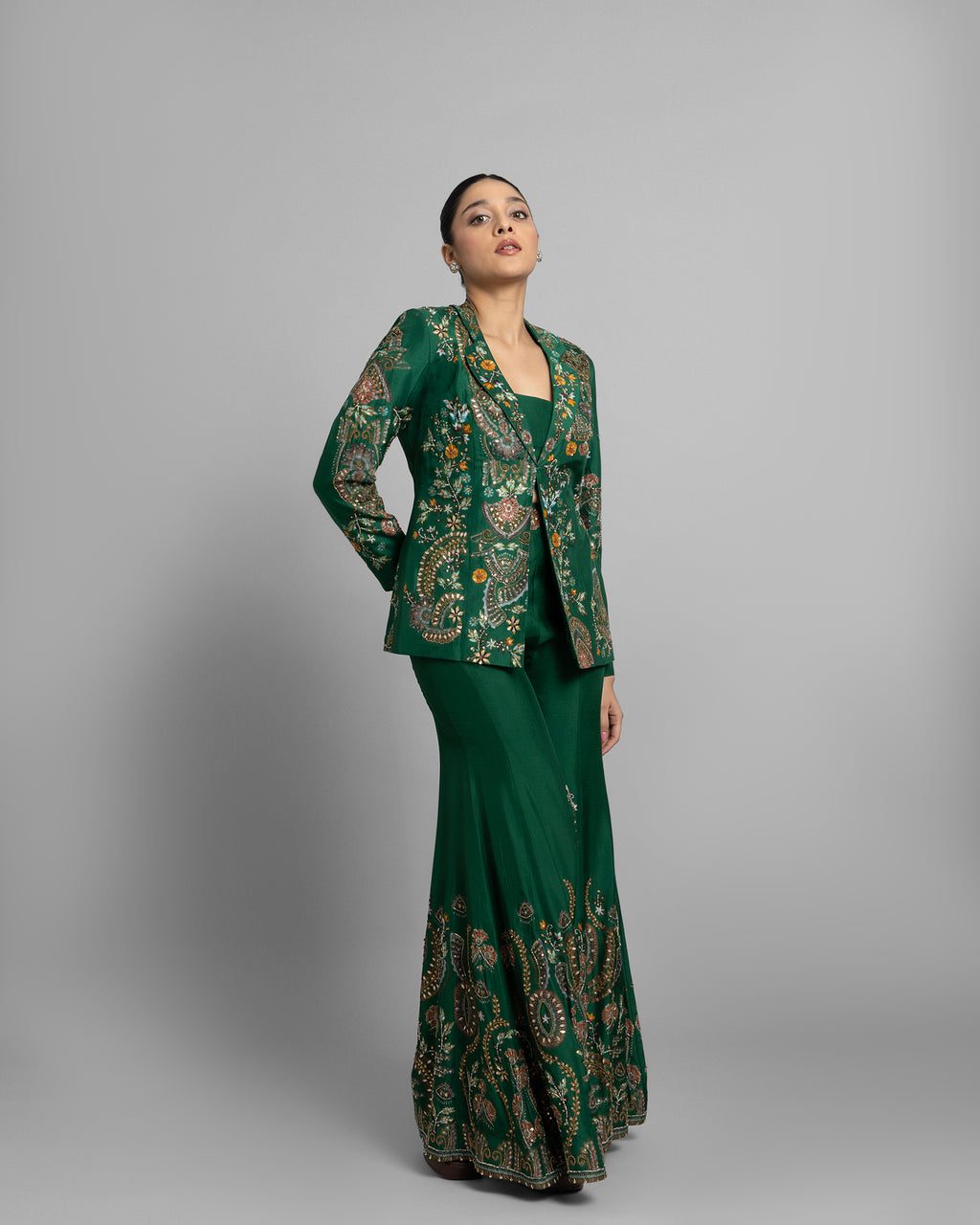 EMERALD GREEN JACKET & FLARED PALAZZO SET