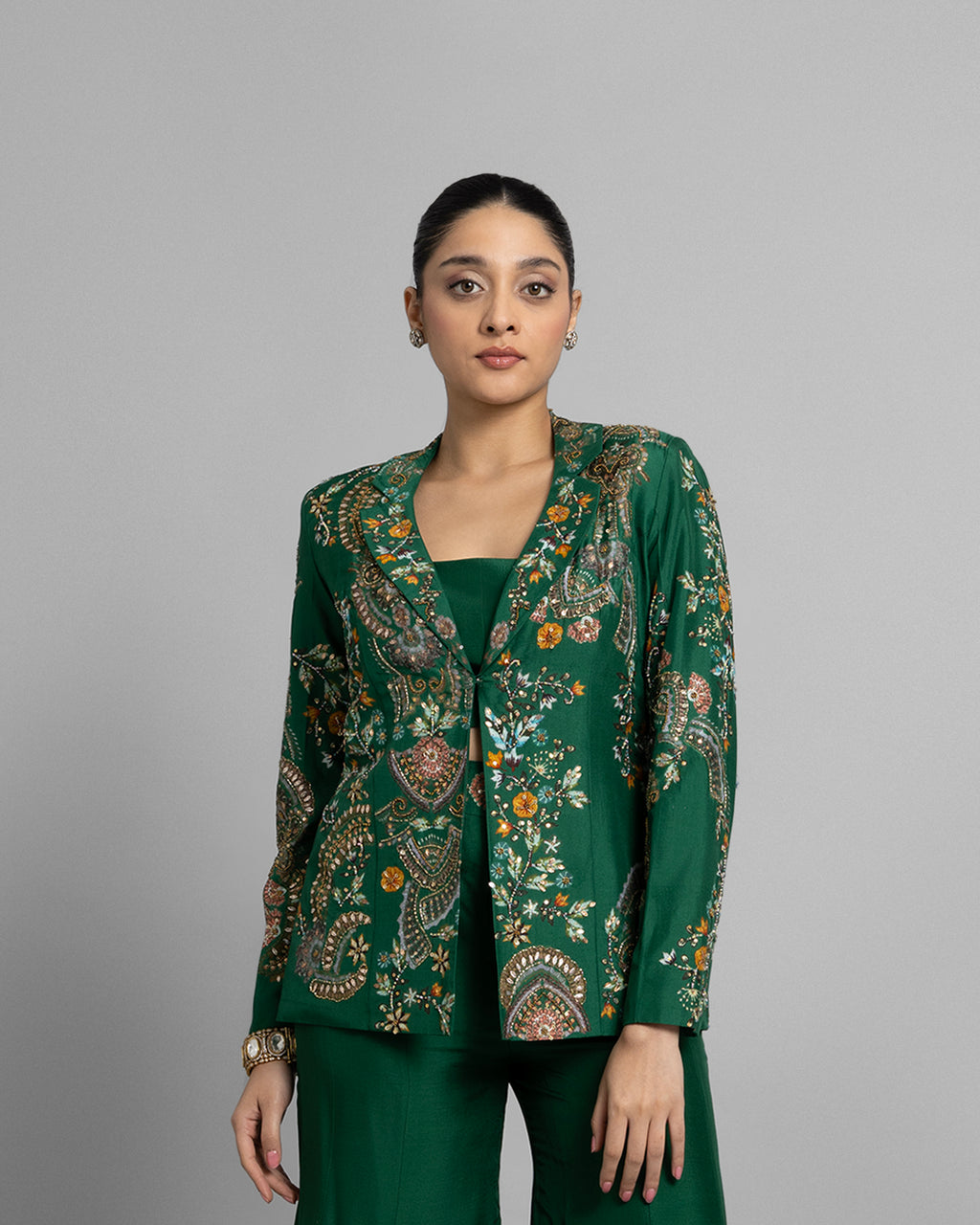 EMERALD GREEN JACKET & FLARED PALAZZO SET