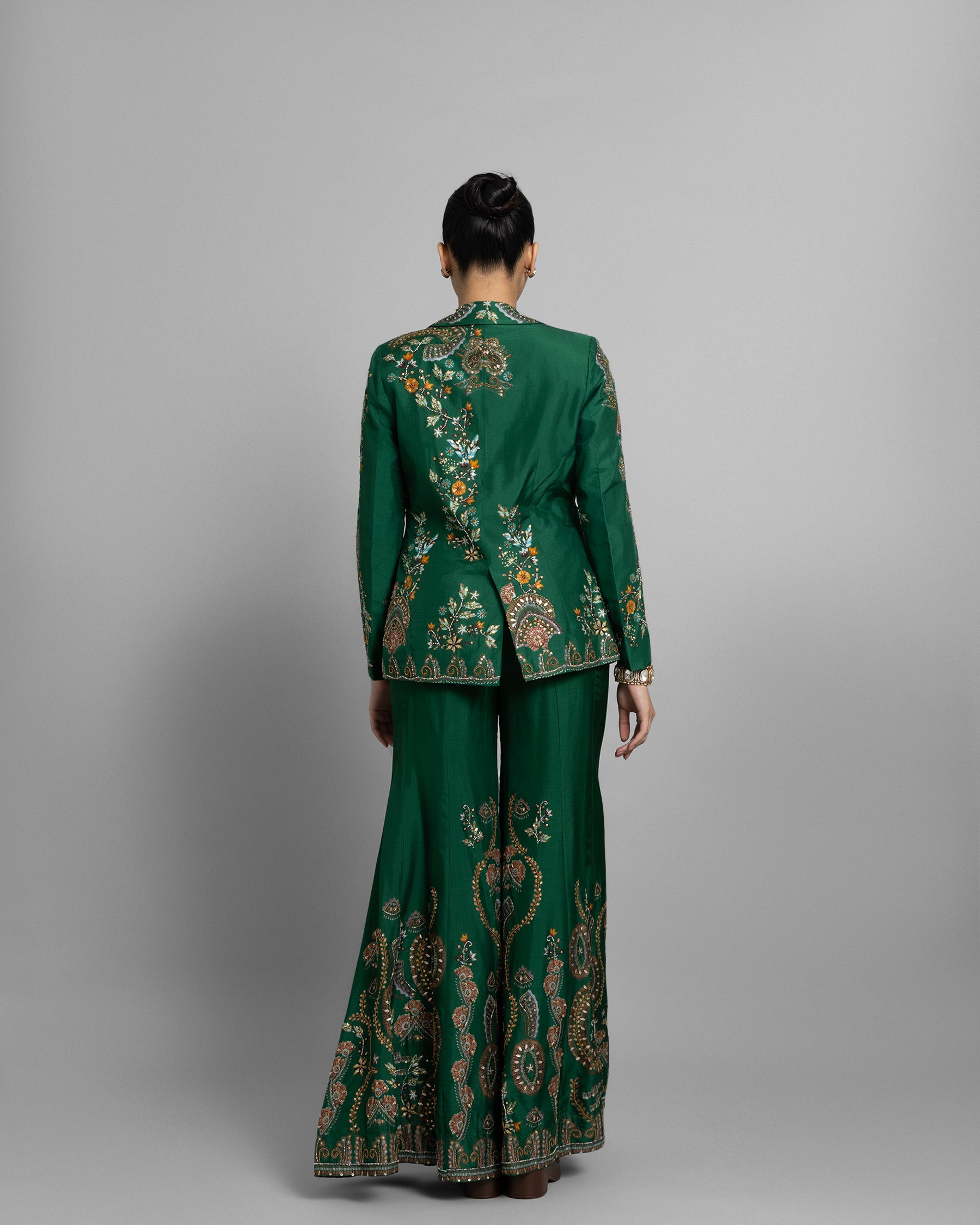 EMERALD GREEN JACKET & FLARED PALAZZO SET