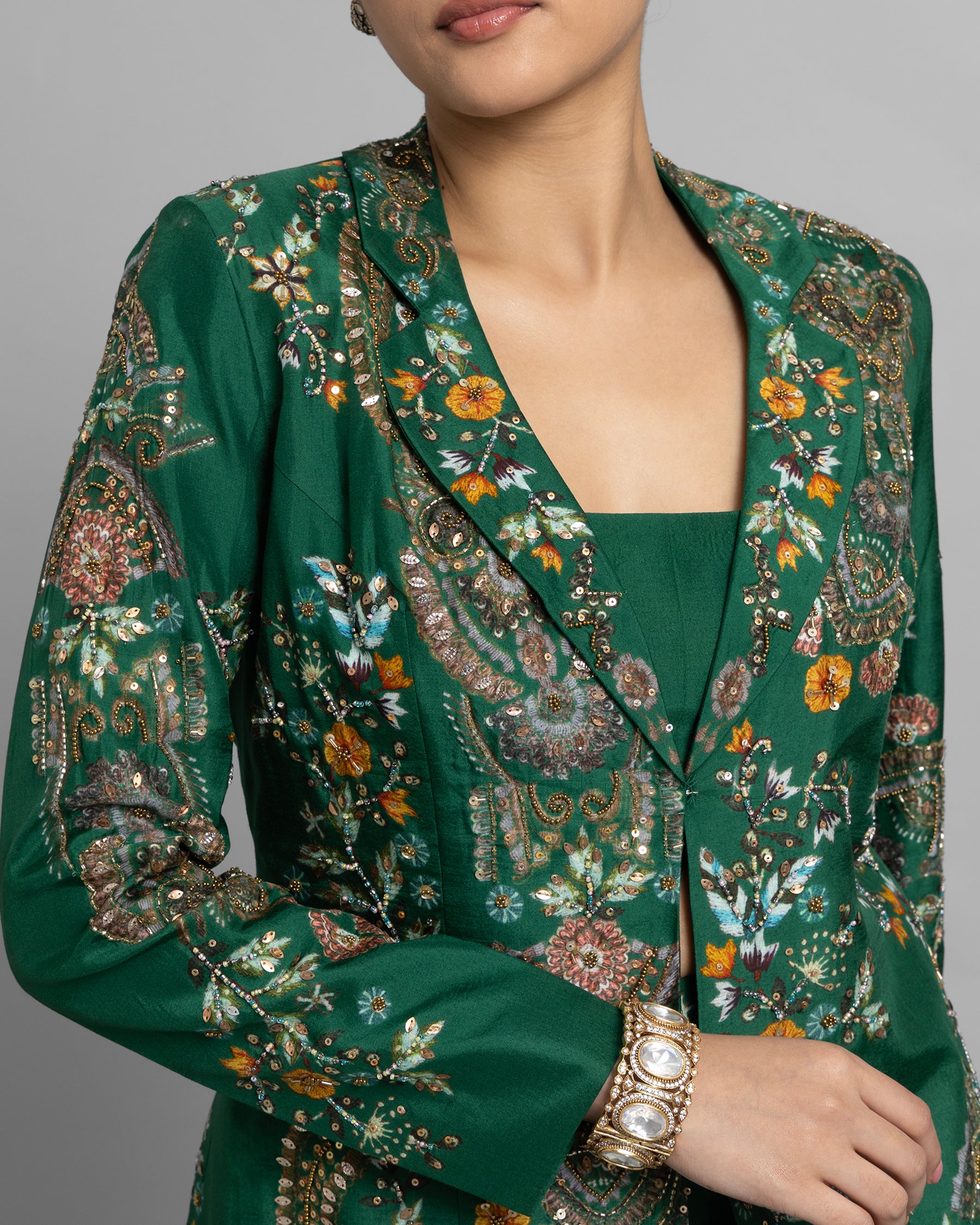 EMERALD GREEN JACKET & FLARED PALAZZO SET