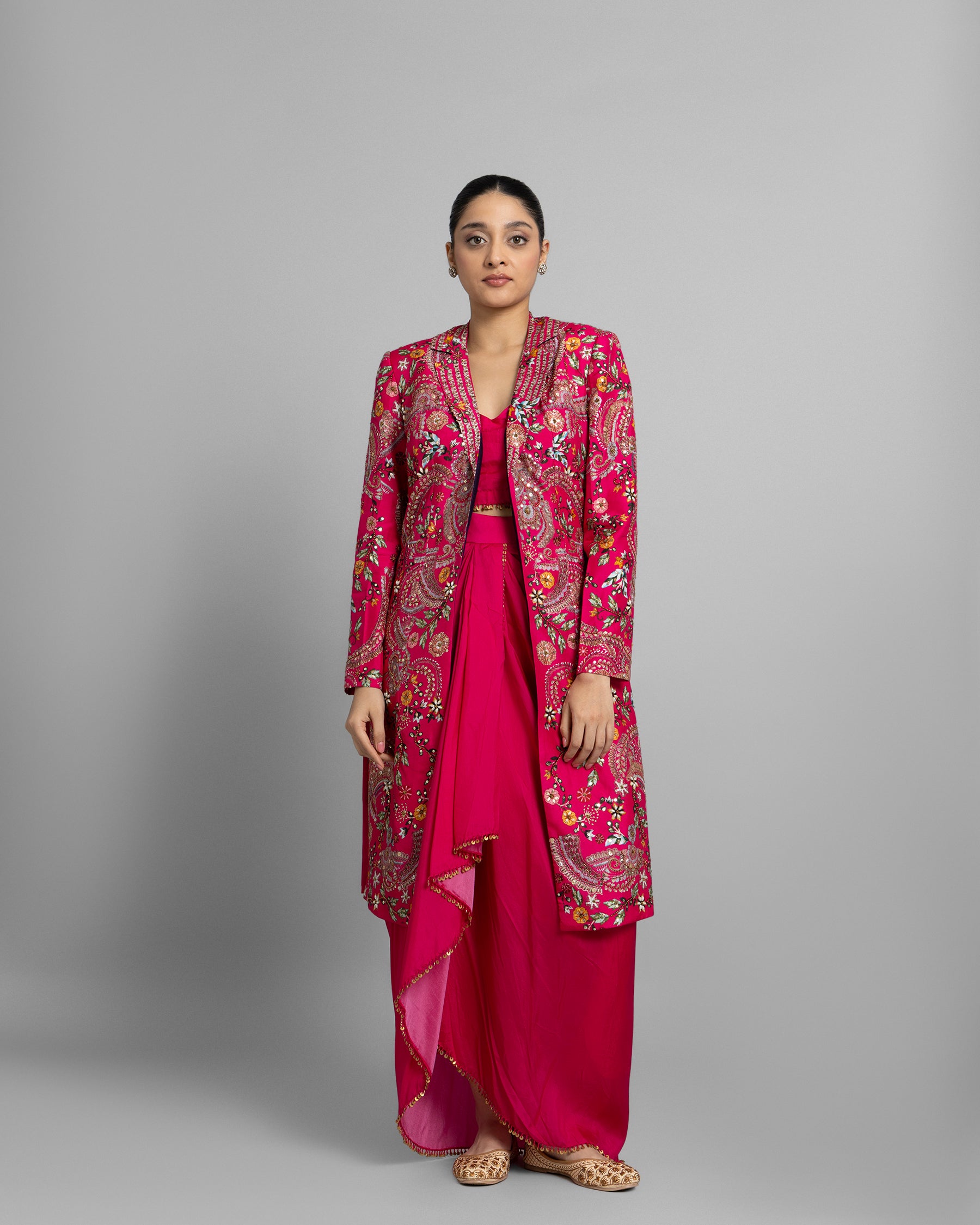 RANI PINK PRINTED LONG JACKET SET
