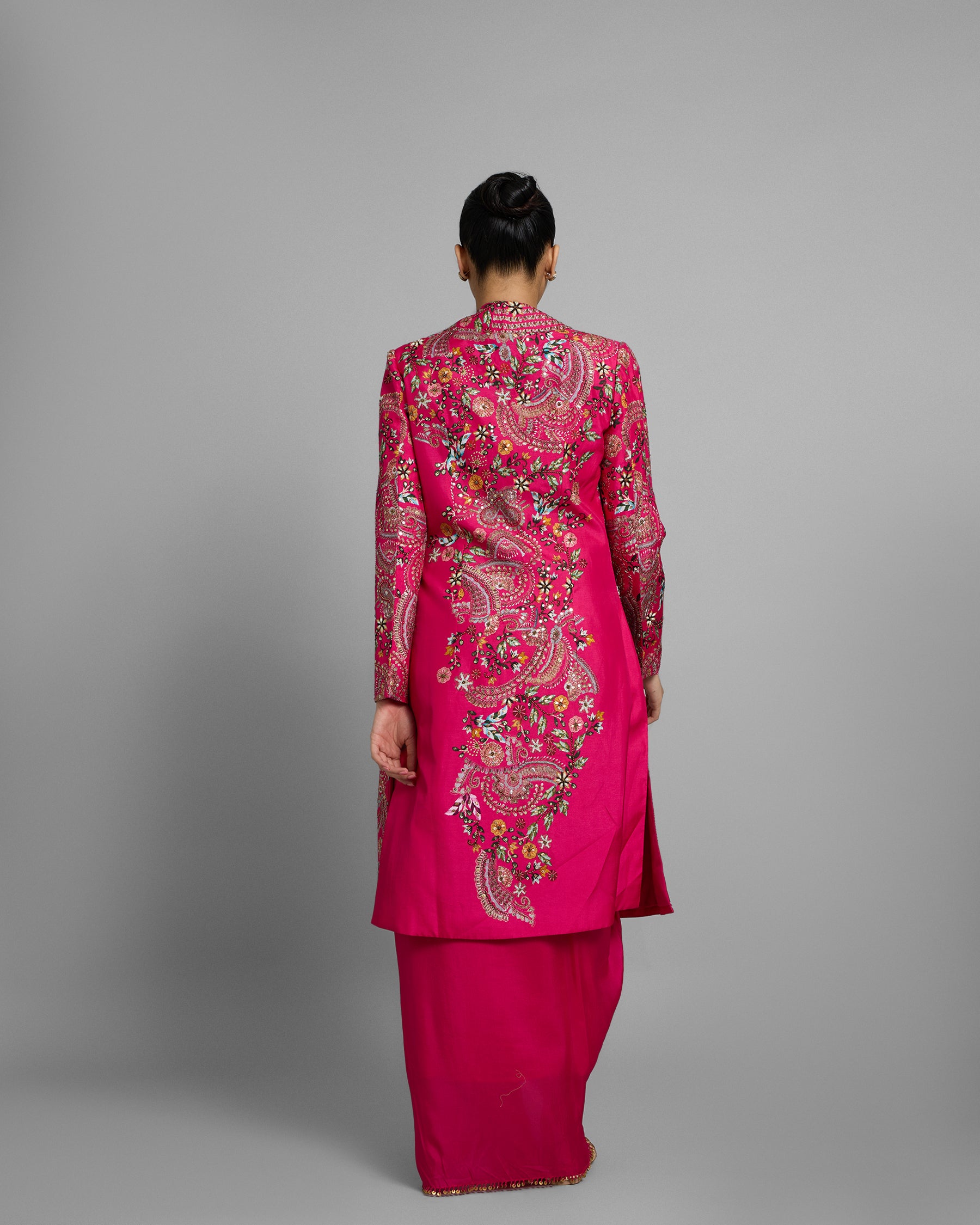RANI PINK PRINTED LONG JACKET SET