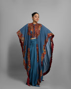 CERULEAN DIGITAL PRINT CAPE & COWL SKIRT