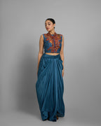 CERULEAN DIGITAL PRINT CAPE & COWL SKIRT