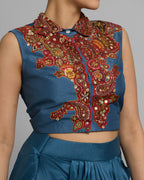 CERULEAN DIGITAL PRINT CAPE & COWL SKIRT