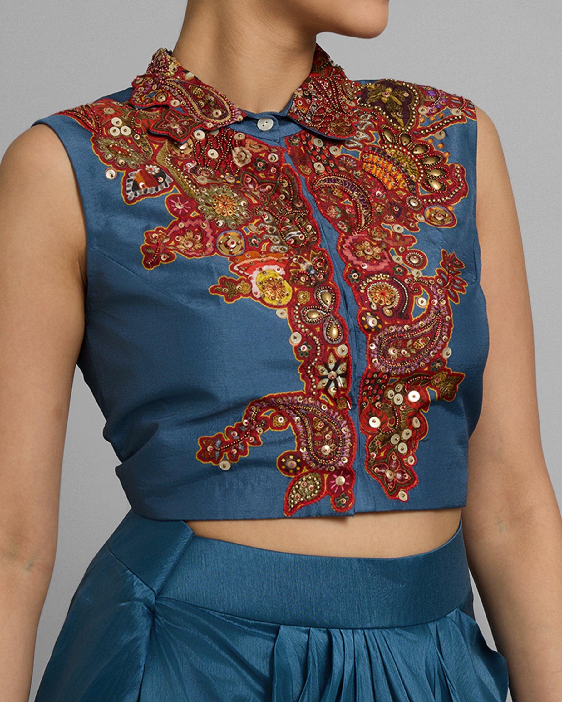 CERULEAN DIGITAL PRINT CAPE & COWL SKIRT