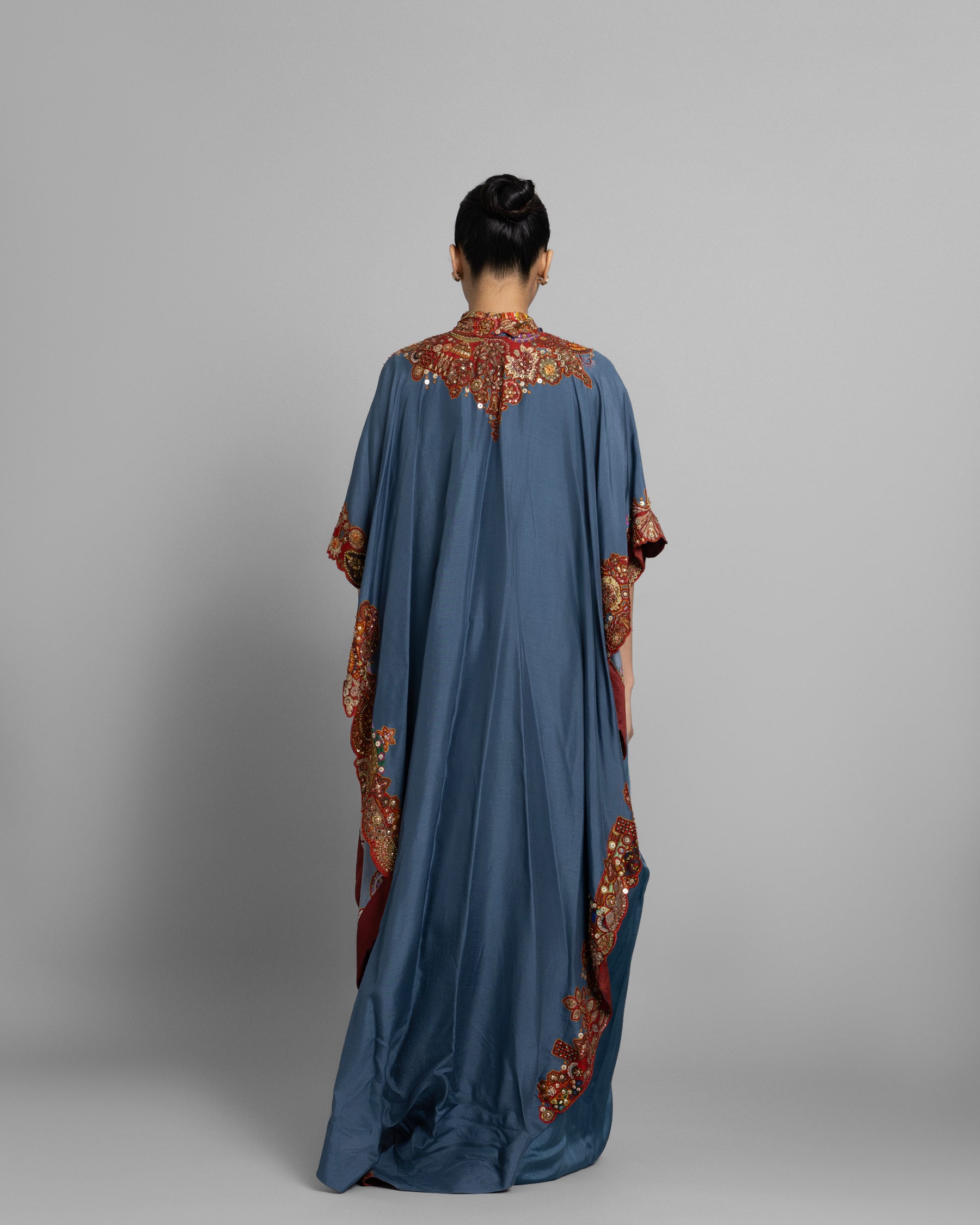 CERULEAN DIGITAL PRINT CAPE & COWL SKIRT