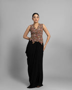 MULTICOLOUR CORSET & PLEATED SKIRT SET