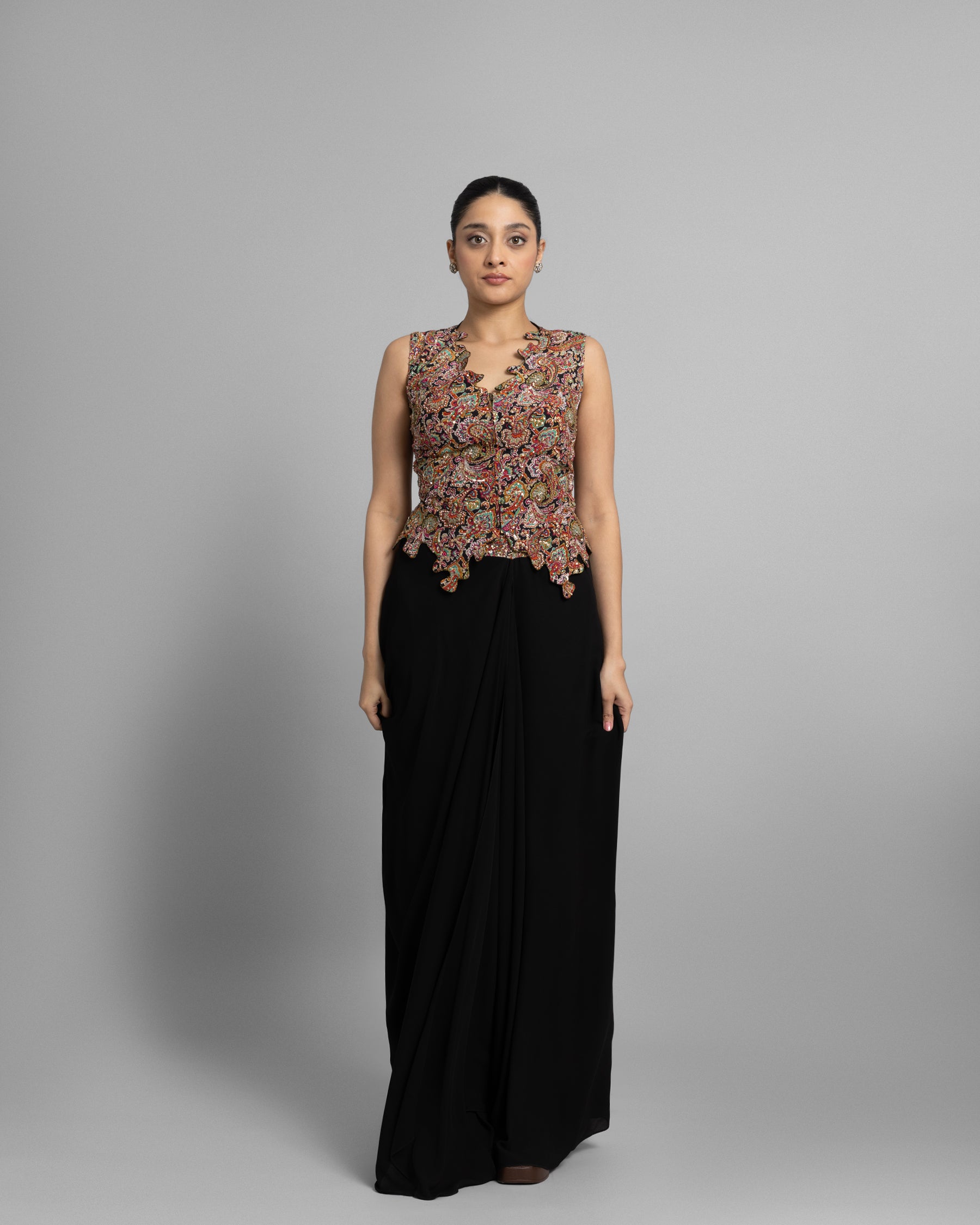 MULTICOLOUR CORSET & PLEATED SKIRT SET