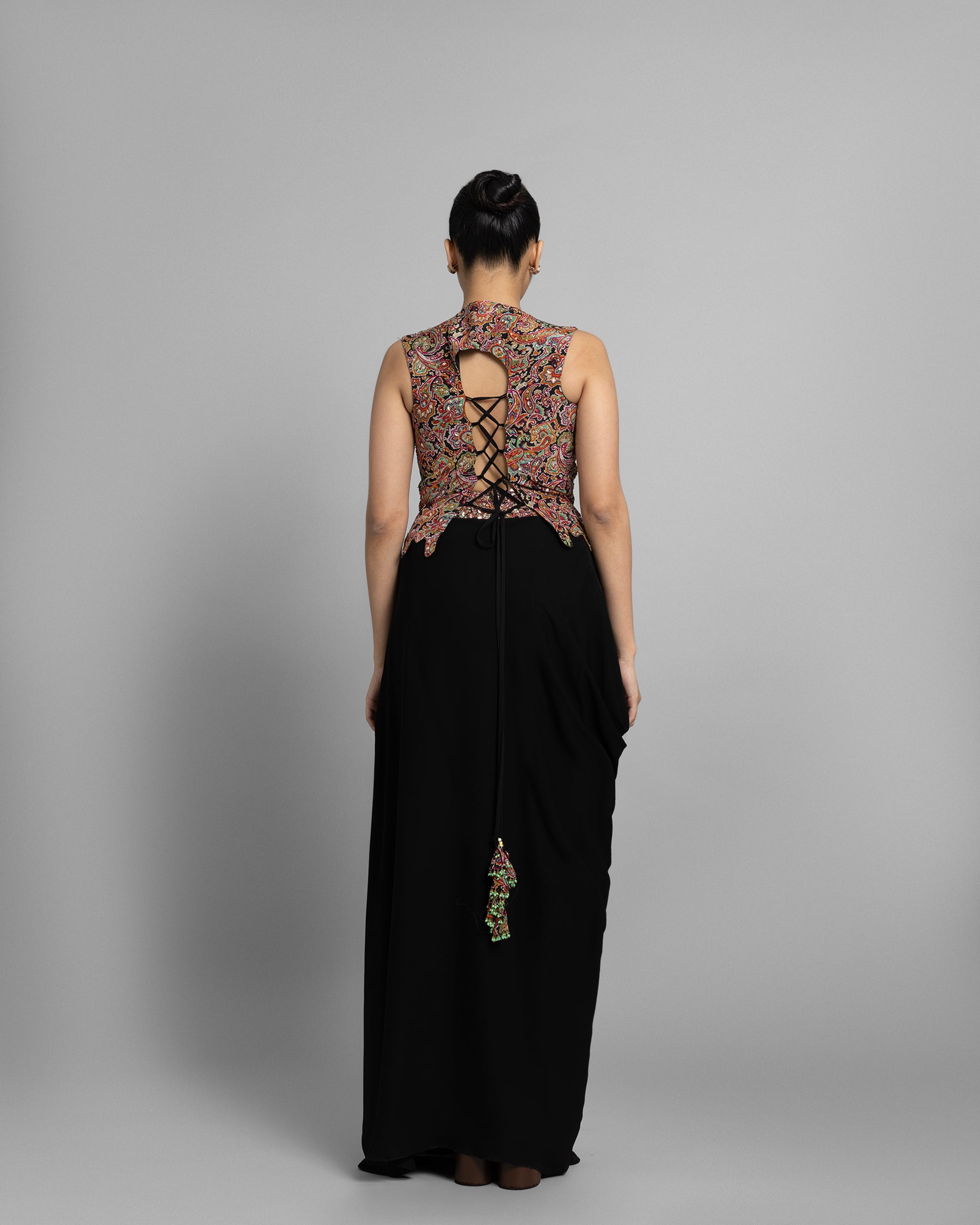 MULTICOLOUR CORSET & PLEATED SKIRT SET