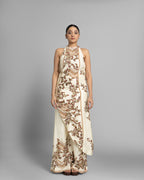 IVORY PRINTED ASYMMETRIC HALTER SET