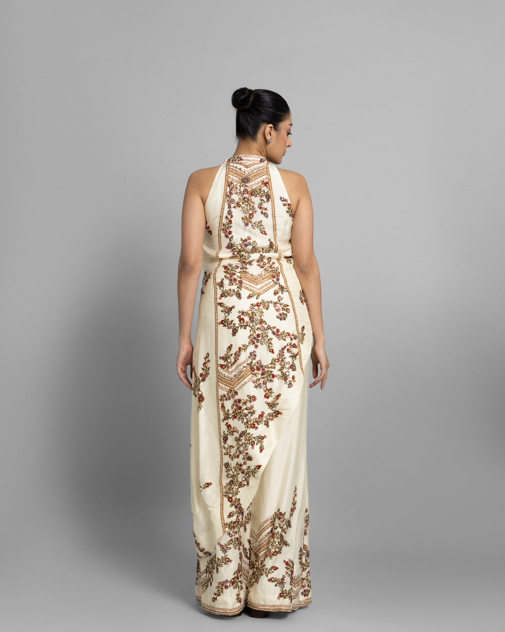 IVORY PRINTED ASYMMETRIC HALTER SET