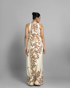 IVORY PRINTED ASYMMETRIC HALTER SET