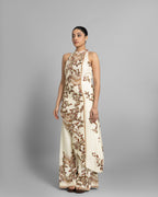 IVORY PRINTED ASYMMETRIC HALTER SET