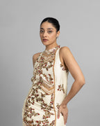 IVORY PRINTED ASYMMETRIC HALTER SET