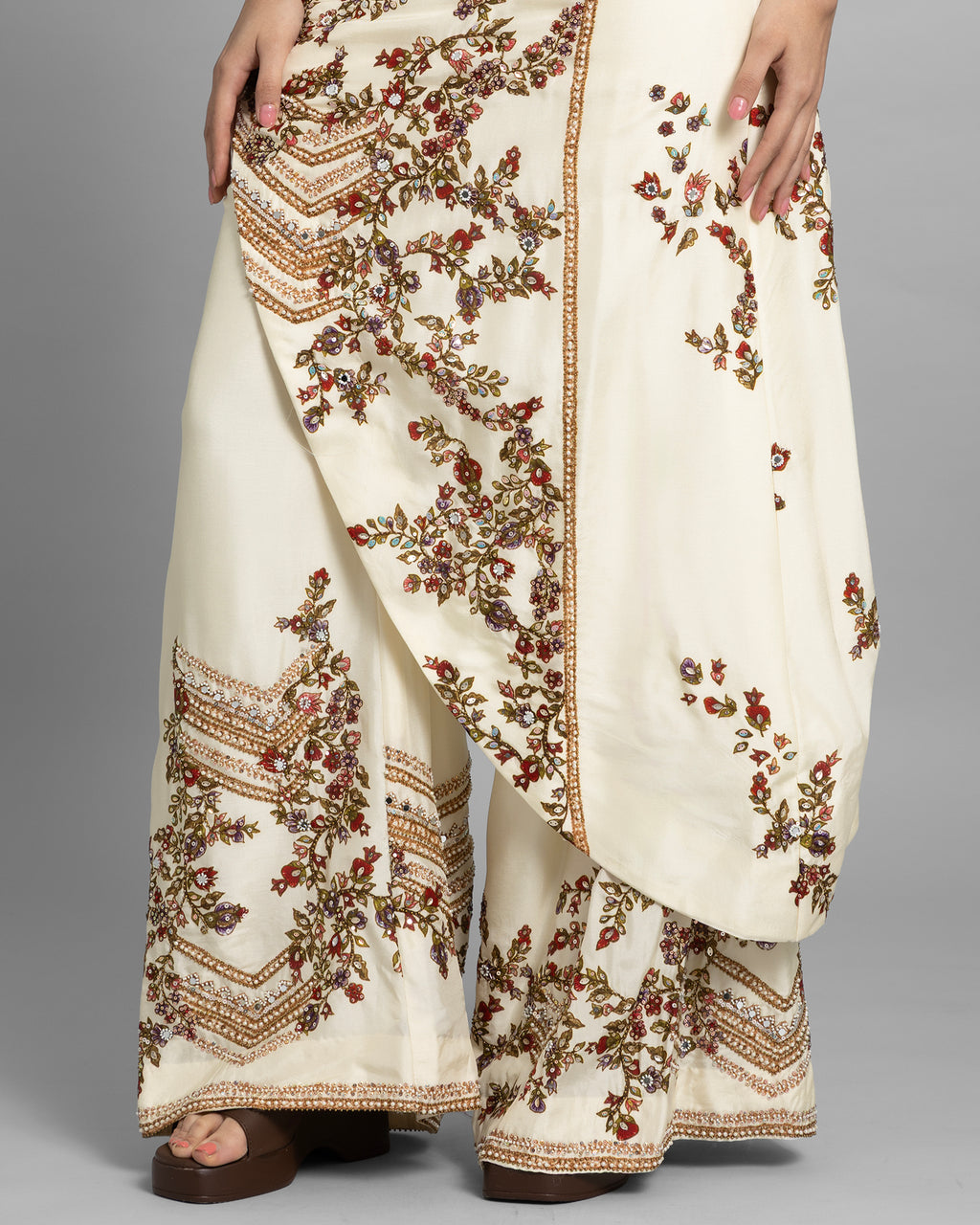IVORY PRINTED ASYMMETRIC HALTER SET
