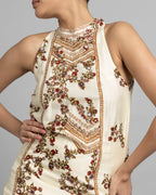 IVORY PRINTED ASYMMETRIC HALTER SET