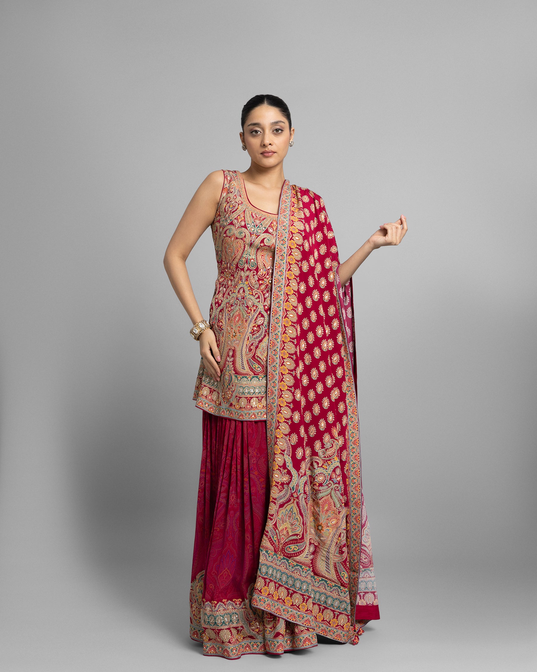CRIMSON PINK PRINTED CREPE KURTI & PALAZZO SET