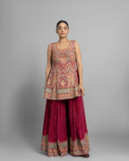 CRIMSON PINK PRINTED CREPE KURTI & PALAZZO SET