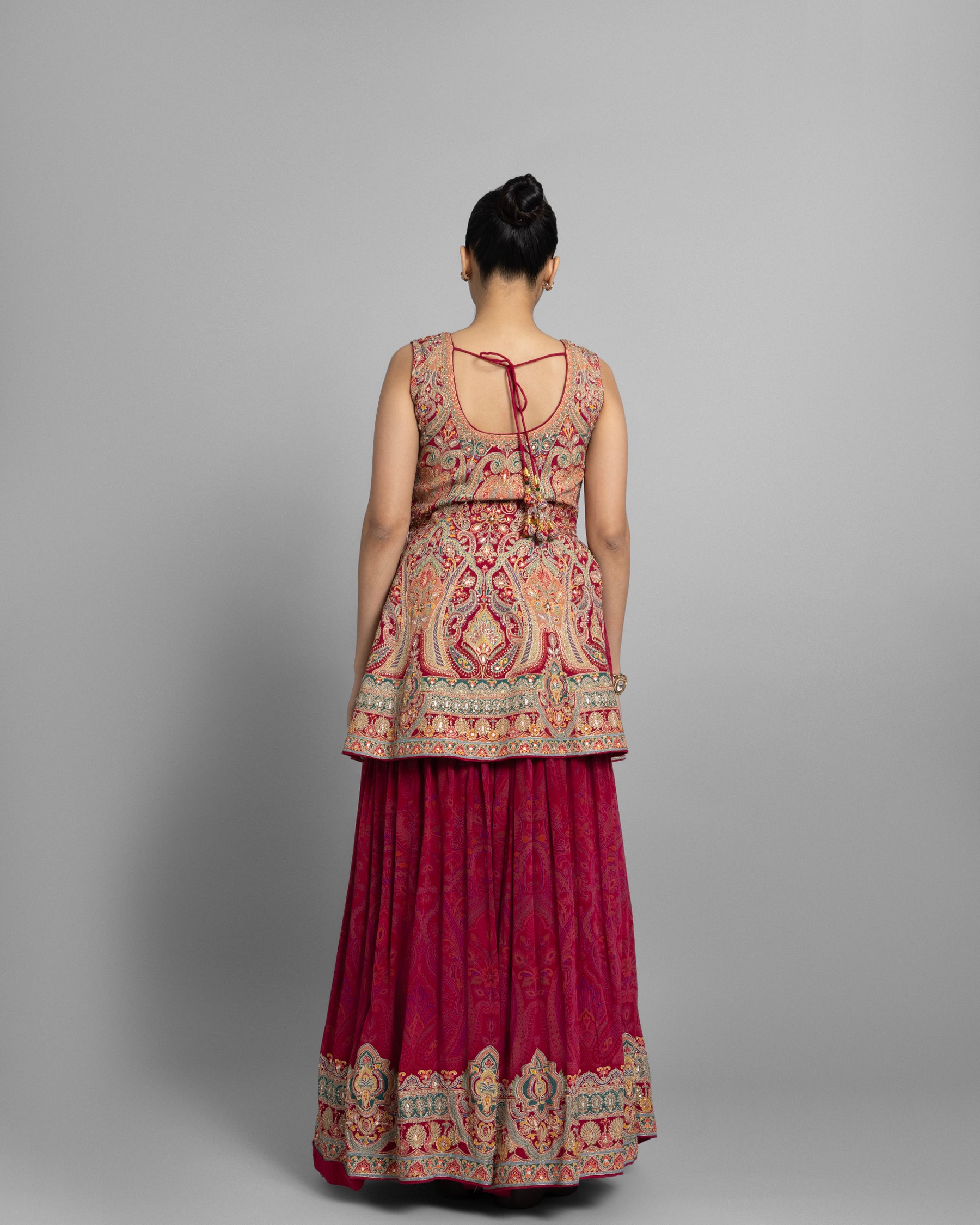 CRIMSON PINK PRINTED CREPE KURTI & PALAZZO SET