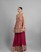 CRIMSON PINK PRINTED CREPE KURTI & PALAZZO SET