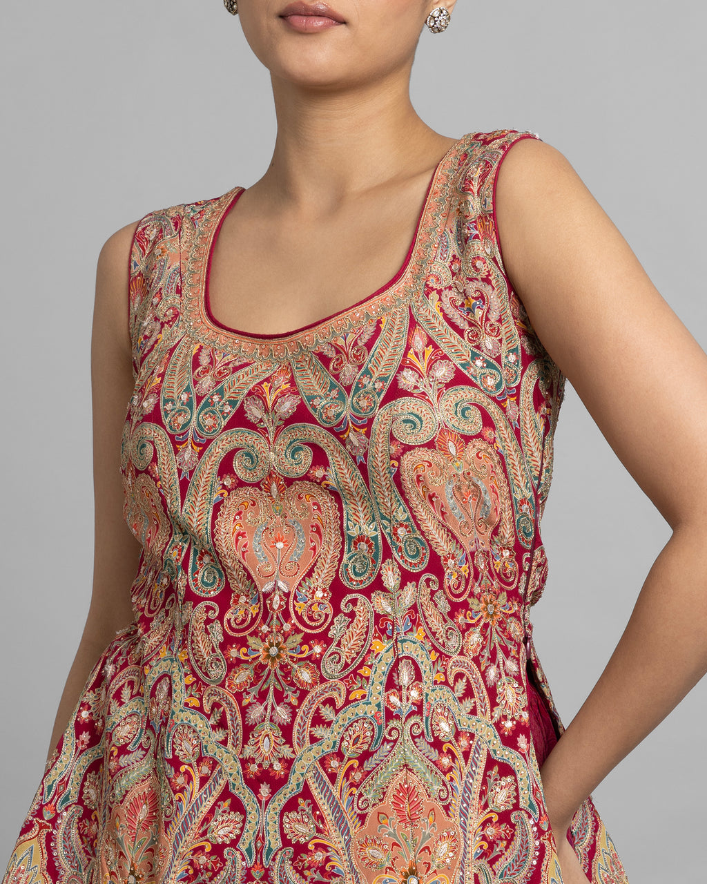 CRIMSON PINK PRINTED CREPE KURTI & PALAZZO SET