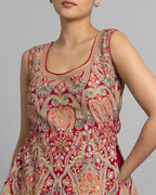 CRIMSON PINK PRINTED CREPE KURTI & PALAZZO SET