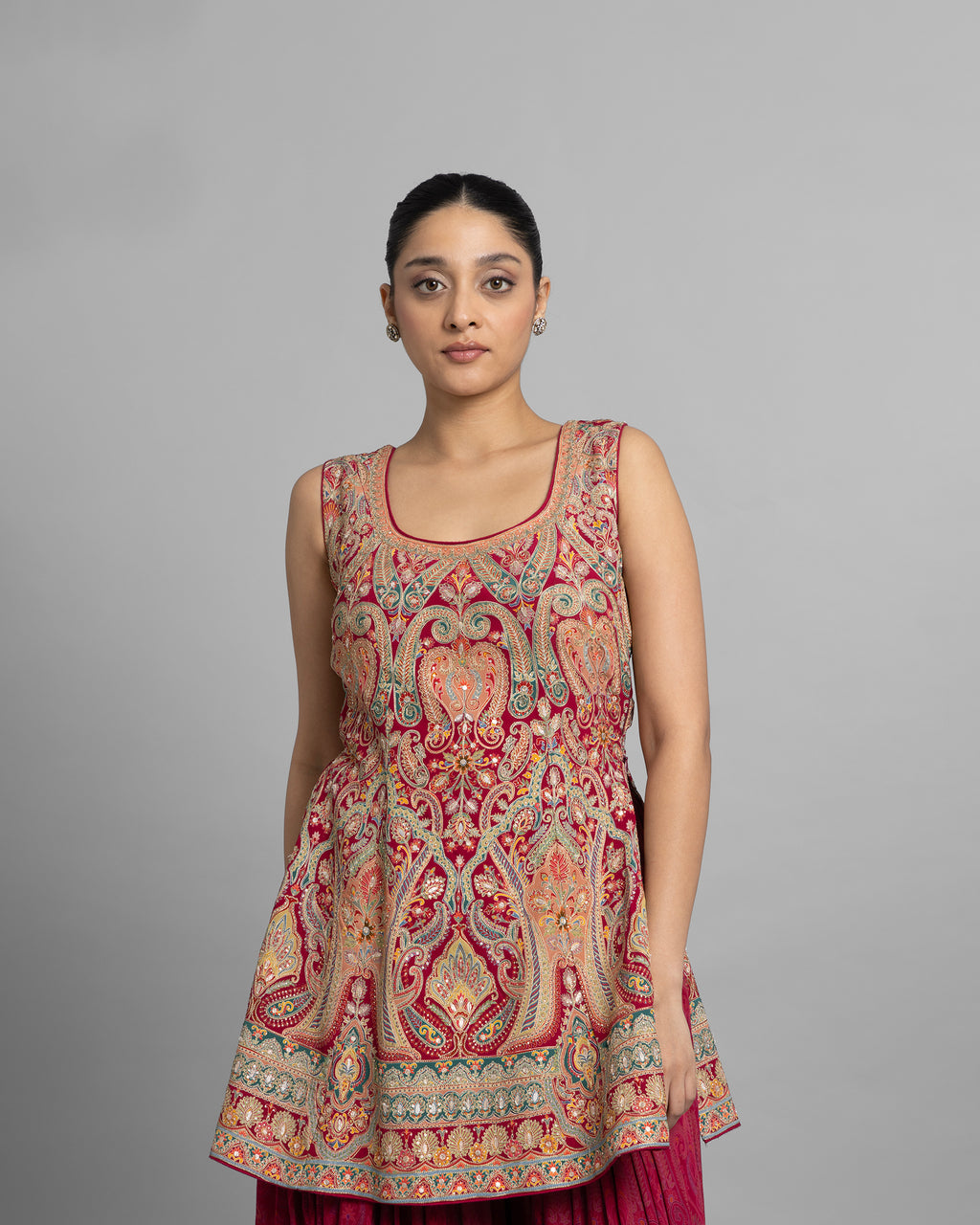 CRIMSON PINK PRINTED CREPE KURTI & PALAZZO SET
