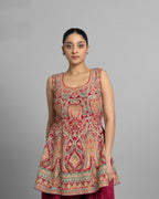 CRIMSON PINK PRINTED CREPE KURTI & PALAZZO SET