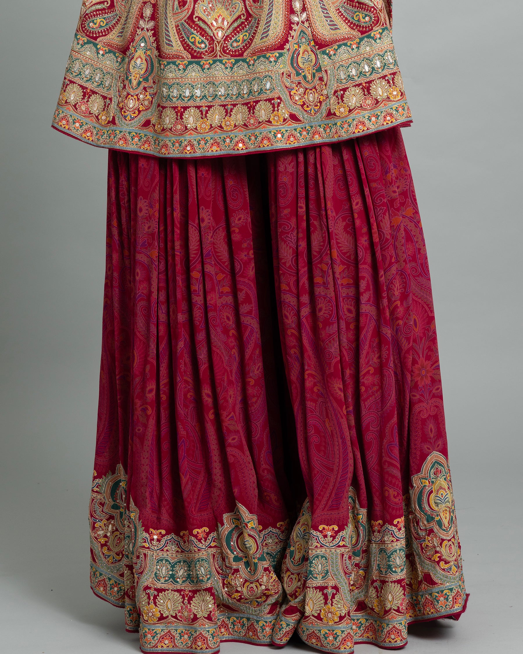 CRIMSON PINK PRINTED CREPE KURTI & PALAZZO SET