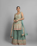 AQUA BLUE PRINTED CREPE KURTI & PALAZZO
