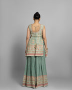 AQUA BLUE PRINTED CREPE KURTI & PALAZZO