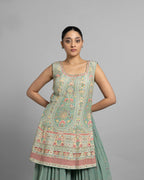 AQUA BLUE PRINTED CREPE KURTI & PALAZZO